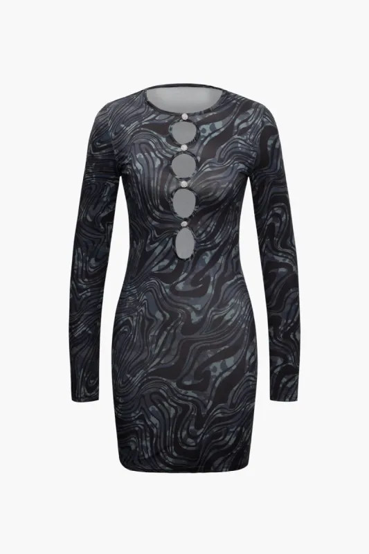 Ripple Print Circle Cut Out Mini Dress made by Micas
