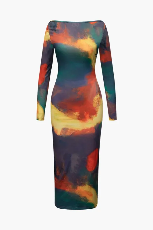 Tie Dye Backless Long Sleeve Midi Dress sold by Micas