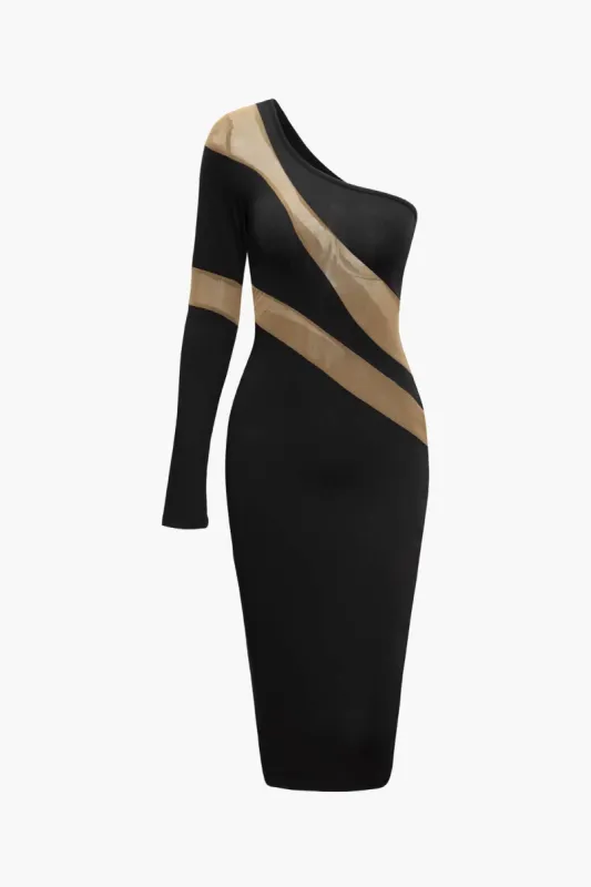 One Shoulder Mesh Splicing Maxi Dress sold by Micas