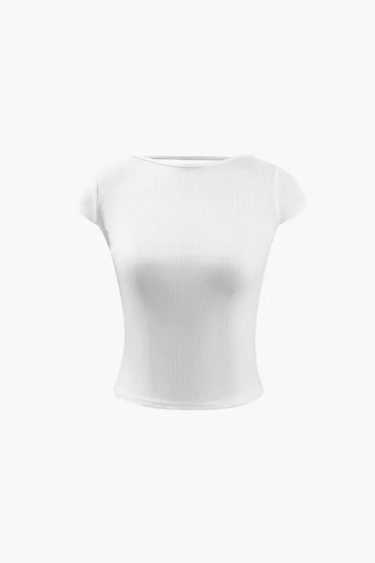 Ribbed Backless Short Sleeve T-Shirt sold by Micas