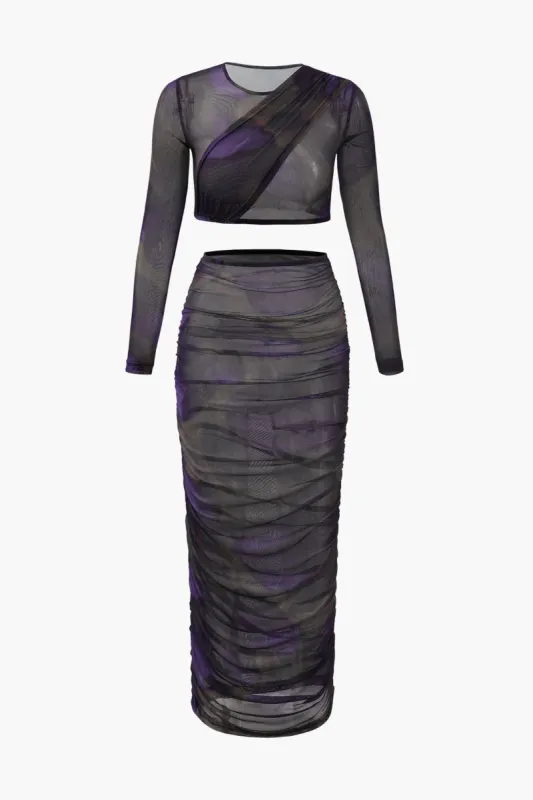 Tie Dye Sheer Mesh Crop Top And Skirt Set sold by Micas