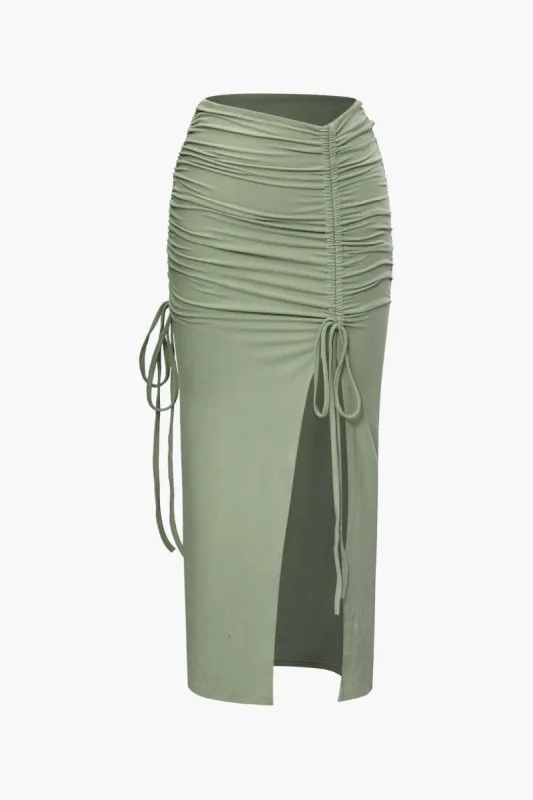 Ruched Drawstring Split Skirt sold by Micas
