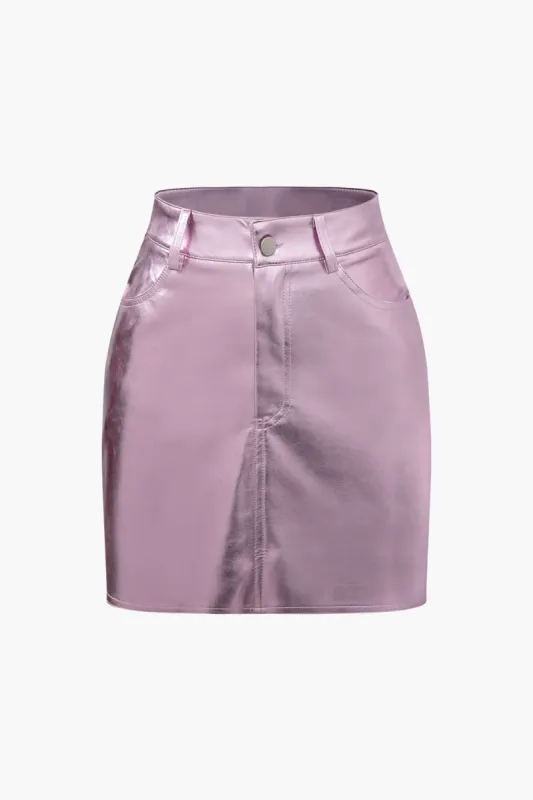 Faux Leather Pocket Mini Skirt sold by Micas
