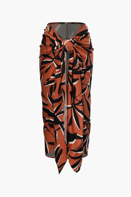 Leaves Print Knot Front Slit Midi Skirt sold by Micas