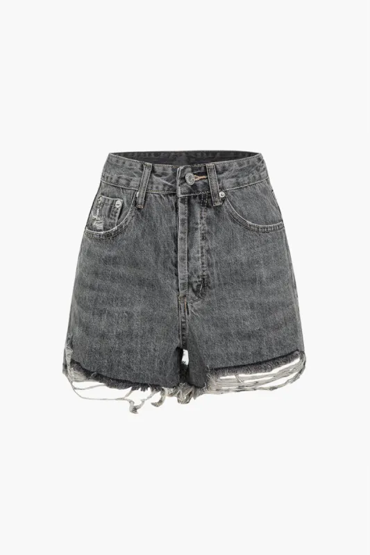 Solid Frayed Denim Shorts sold by Micas
