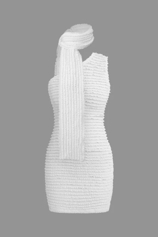 One Shoulder Textured Ruffle Mini Dress With Scarf sold by Micas