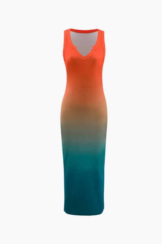 Ombre V-neck Sleeveless Midi Dress sold by Micas