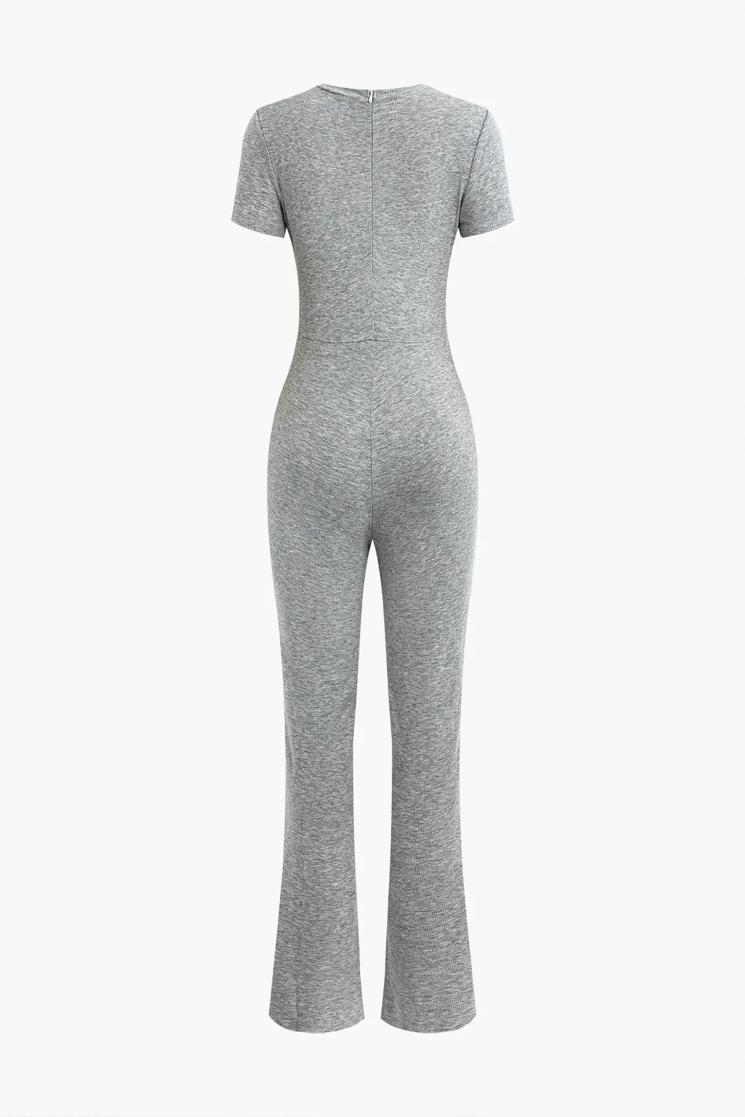Solid Knitted Zipper Short Sleeve Jumpsuit sold by Micas product image thumbnail 2