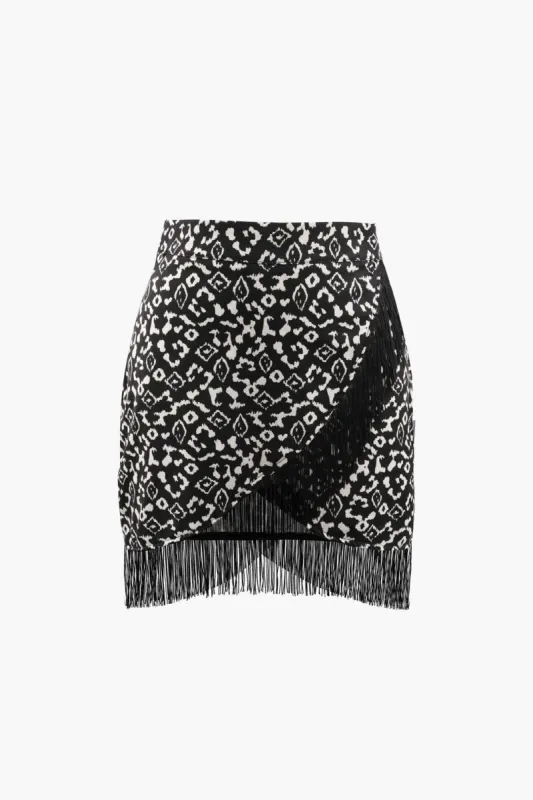 Printed Fringe Hem Wrap Mini Skirt sold by Micas