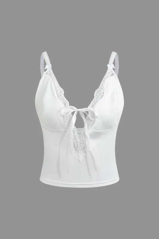 Lace V-neck Bow Tie Cami Top sold by Micas