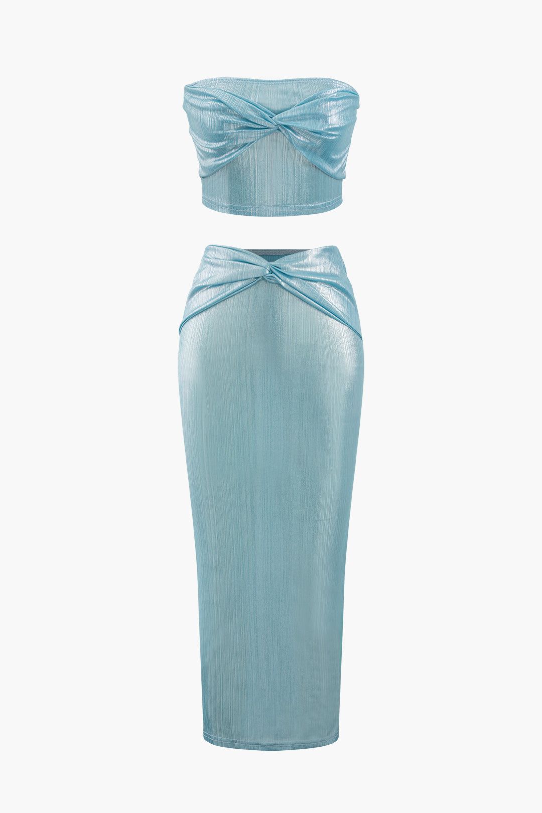 Metallic Twist Crop Tube Top And Maxi Skirt Set sold by Micas