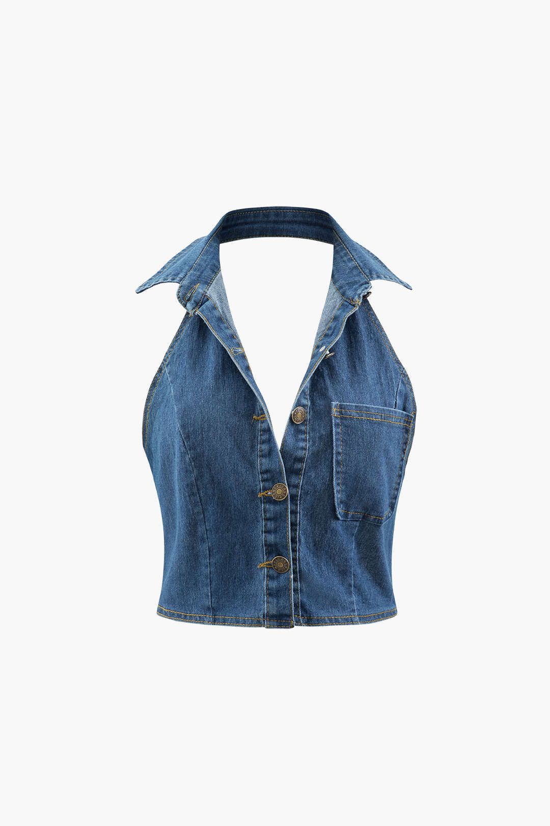 Halter Neck Button Up Denim Top sold by Micas