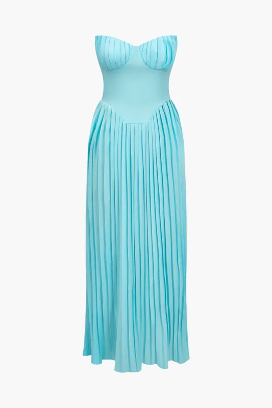 Pleated Strapless Bustier Midi Dress sold by Micas
