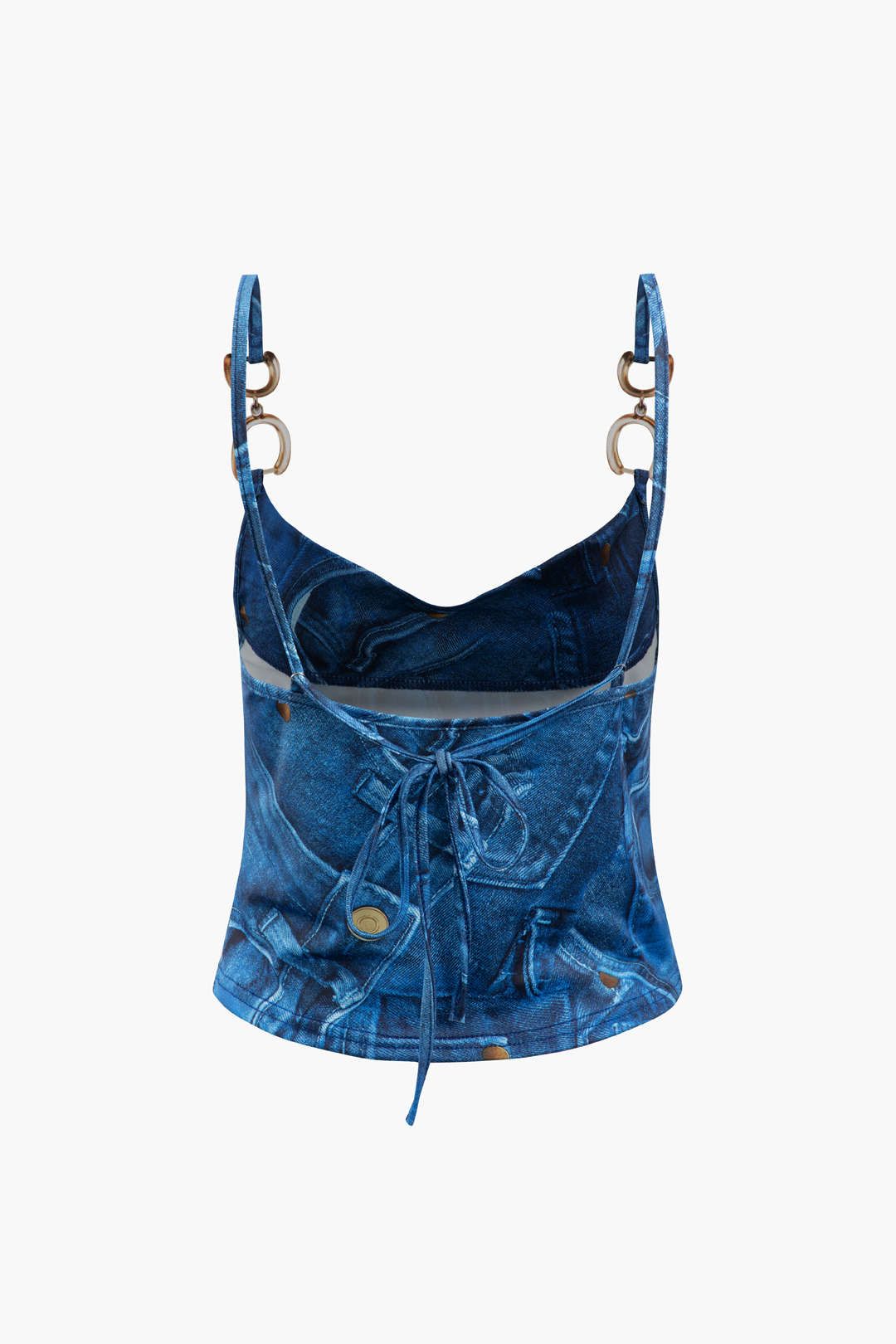 Denim Print Chain Strap Cami Top And Asymmetric Mini Skirt Set sold by Micas product image thumbnail 4