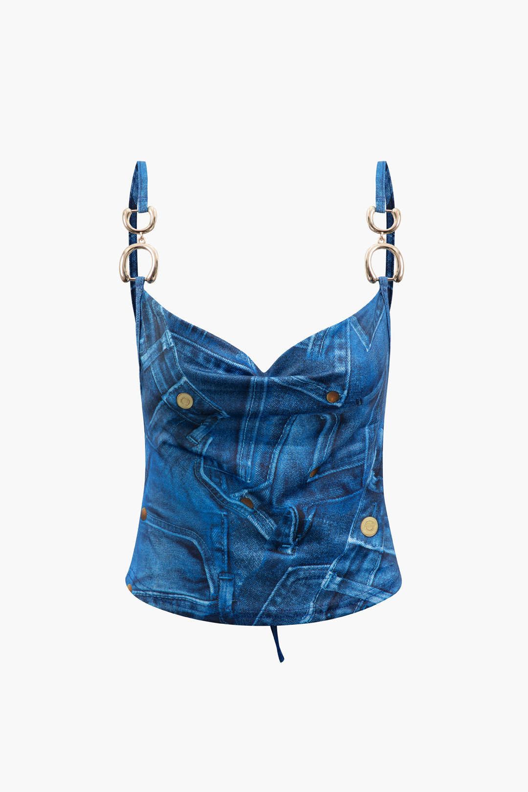 Denim Print Chain Strap Cami Top And Asymmetric Mini Skirt Set sold by Micas product image thumbnail 2