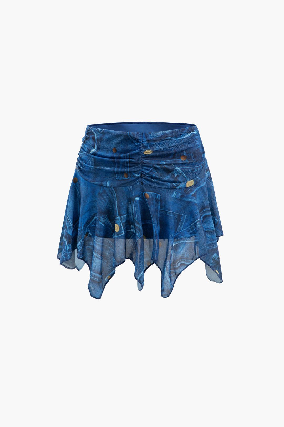 Denim Print Chain Strap Cami Top And Asymmetric Mini Skirt Set sold by Micas product image thumbnail 3