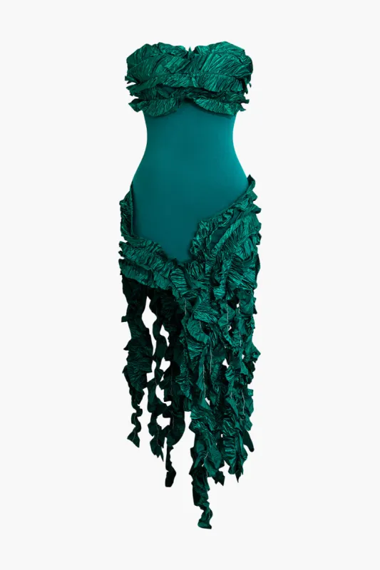 Ruffled Fringe Stropløs Midi -kjole sold by Micas
