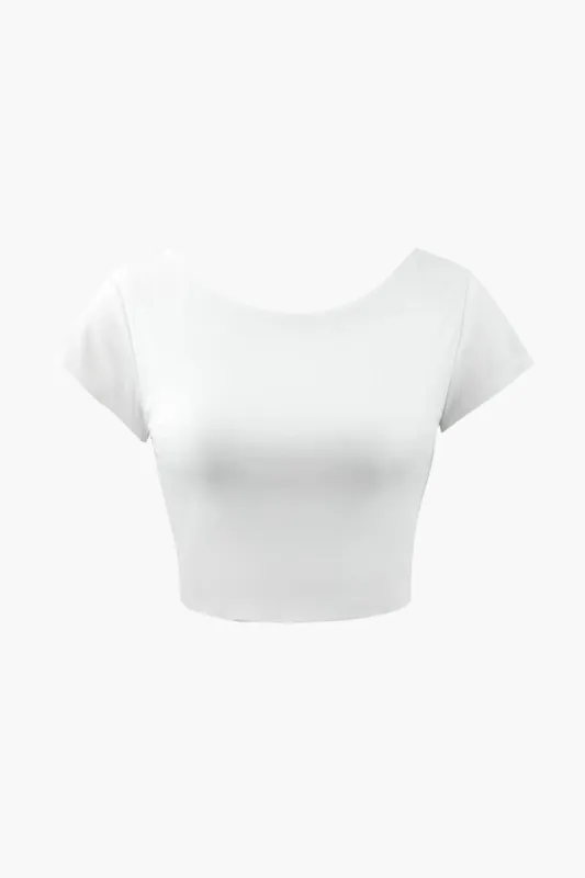 Soft Backless Crop Short Sleeve T-Shirt sold by Micas