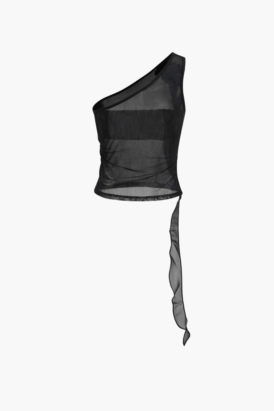 Flower Embellished One Shoulder Mesh Tank Top sold by Micas product image thumbnail 2