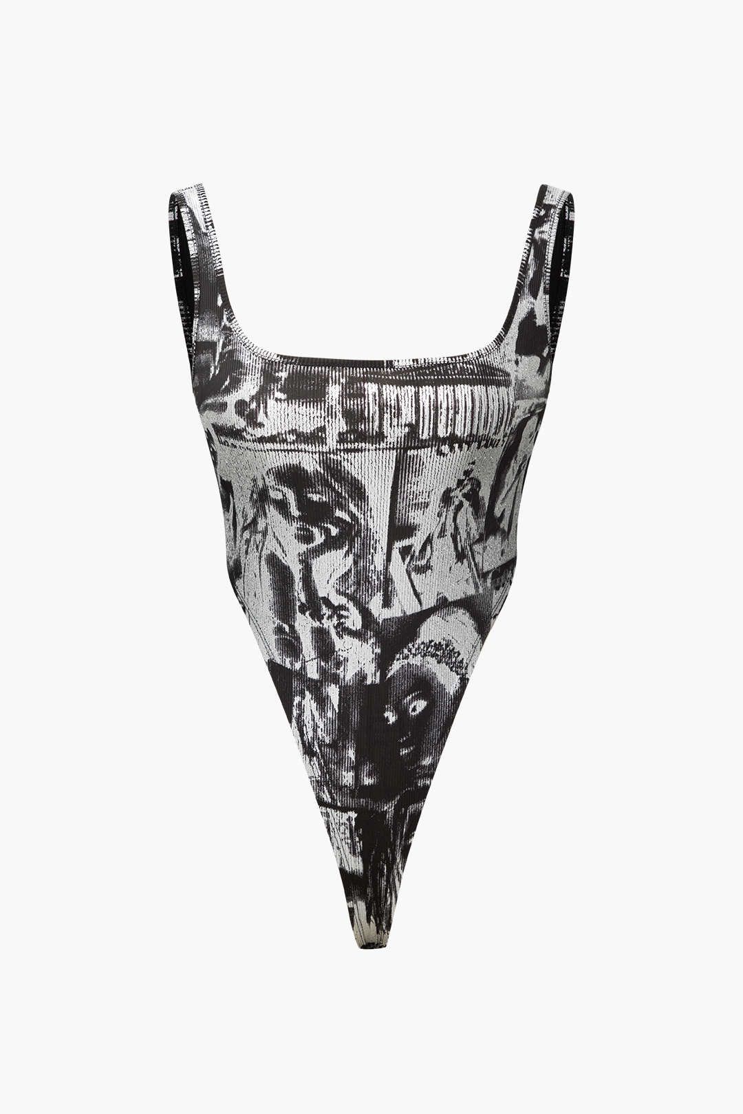 Printed Square Neck Backless Bodysuit sold by Micas
