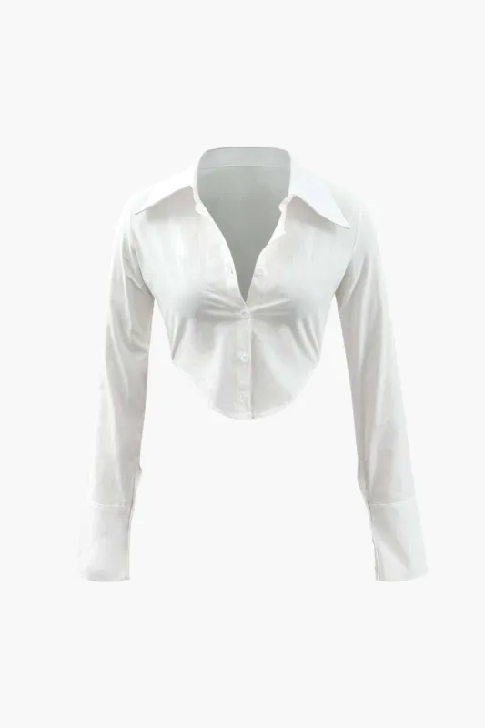 Long Sleeve Curved Hem Crop Shirt sold by Micas
