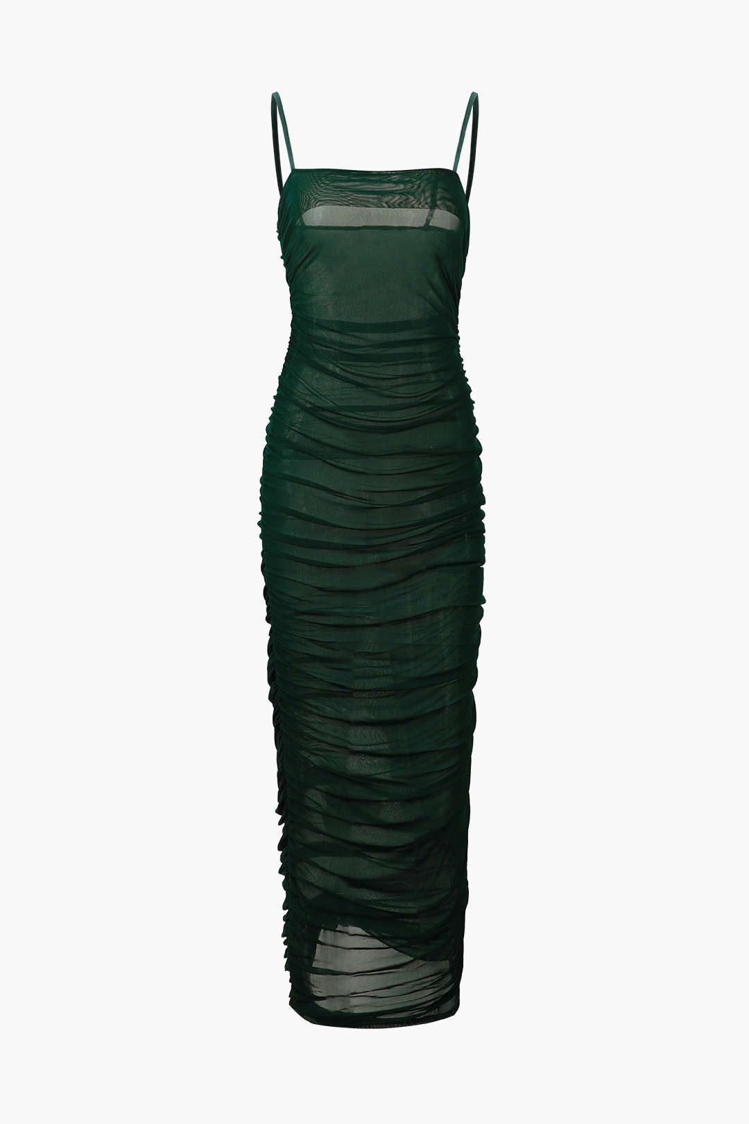 Sheer Mesh Ruched Cami Max Dress sold by Micas