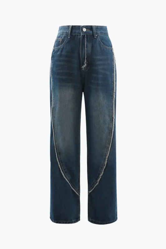 High Waisted Frayed Seam Straight Leg Jeans sold by Micas