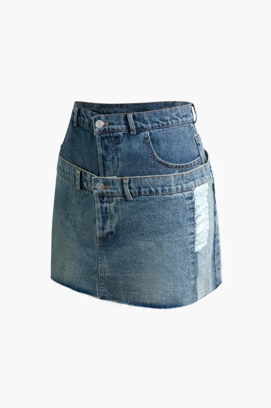 Denim Mini-nederdel med dobbelt talje sold by Micas