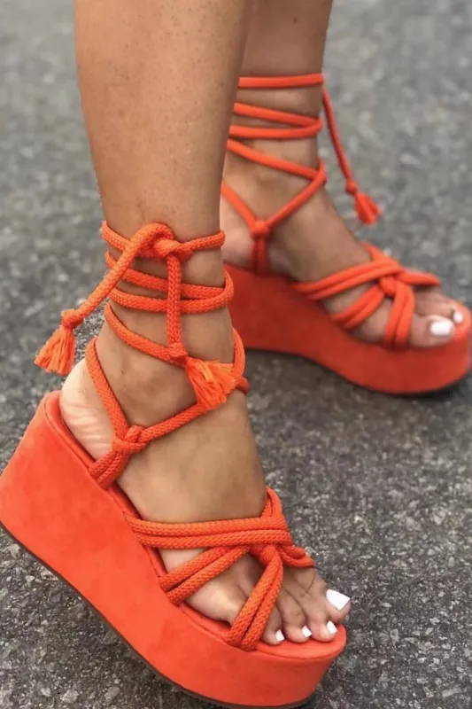 Tie-Up Open Toe Platform Flats Sandaler sold by Micas