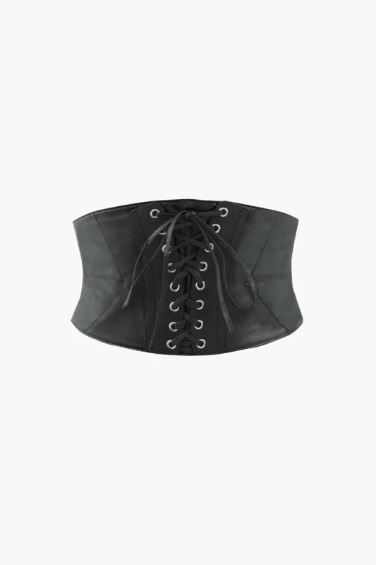 Faux Leather Lace Up Corset sold by Micas