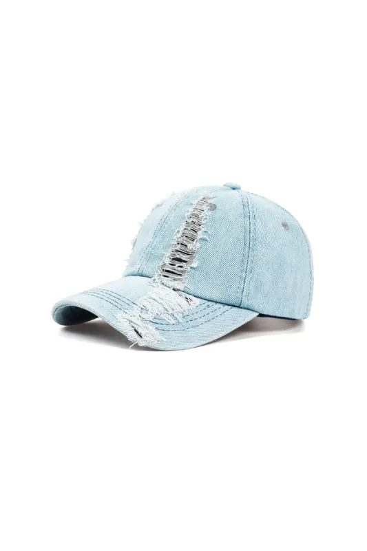 Distressed Frayed Denim Baseball Cap sold by Micas