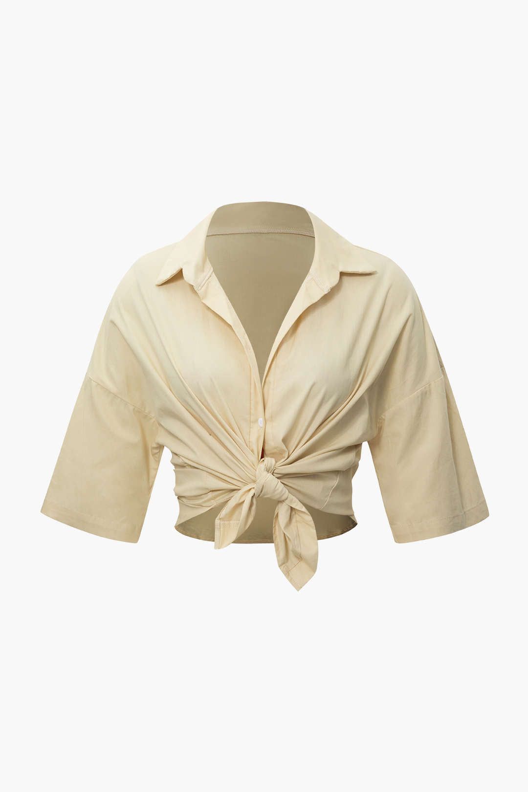 Drop Shoulder Button Up Shirt And Elastic Waist Shorts Set sold by Micas product image thumbnail 2