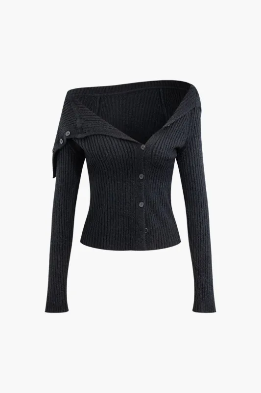 Asymmetrical Button Up Knit Cardigan sold by Micas