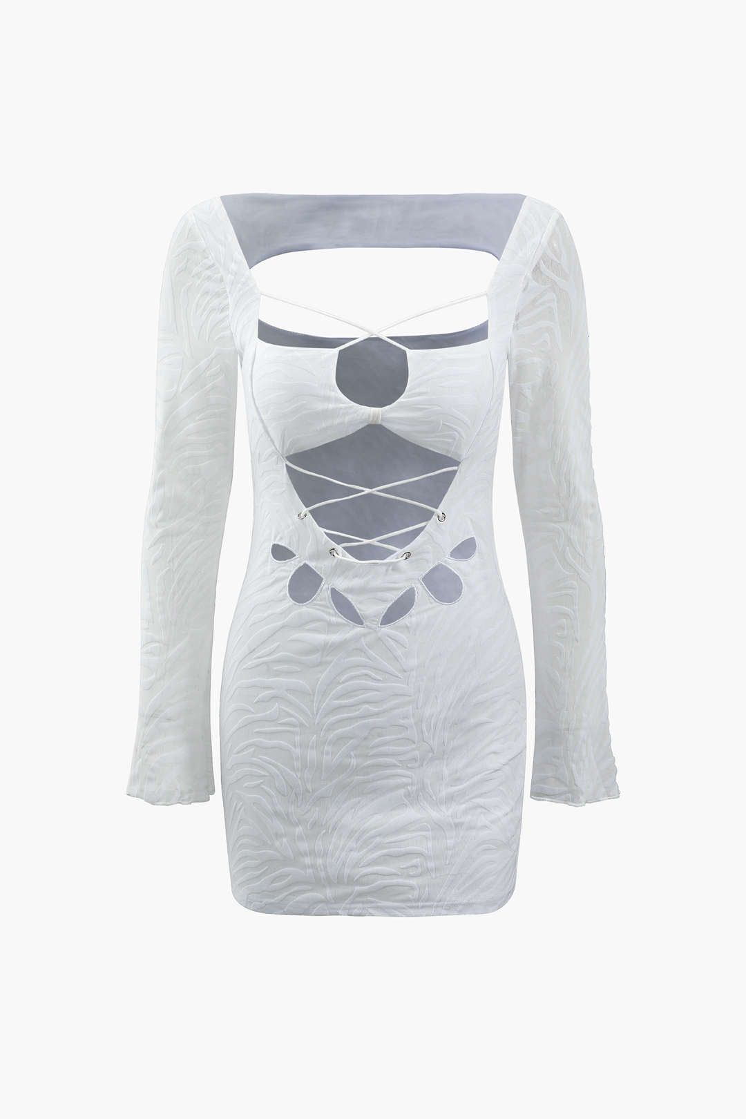 Flocked Mesh Cut Out Bodycon Mini Dress sold by Micas