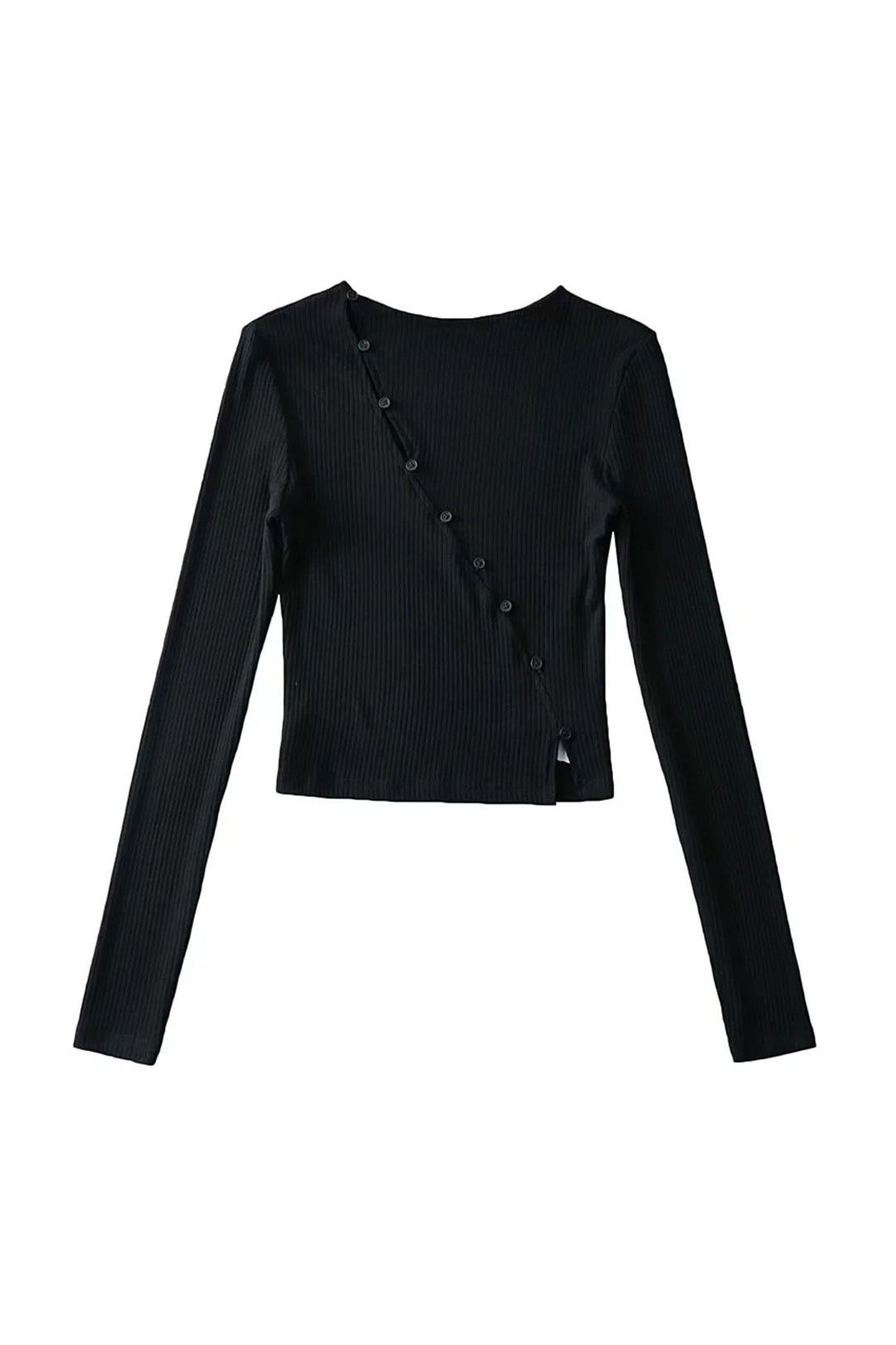 Asymmetric Button Rib Knit Long Sleeve Top sold by Micas product image thumbnail 2
