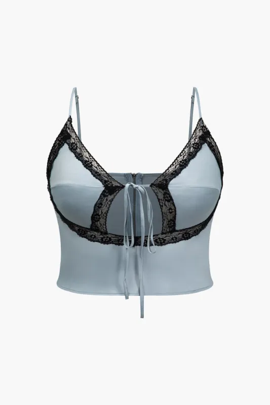 Plus Size Tie Front Zipper Cami Top sold by Micas
