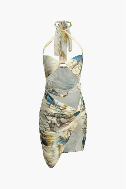 Abstract Print Cut Out Asymmetrical Mini Dress sold by Micas