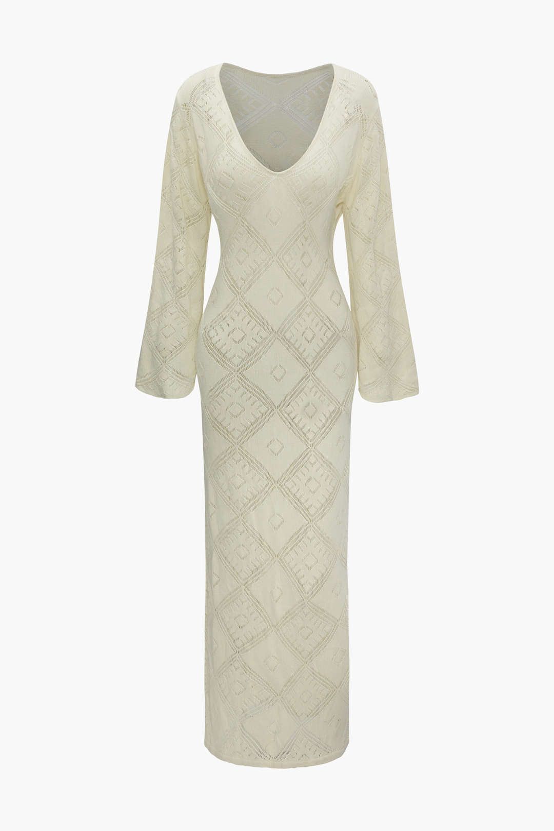 V-neck Open Knit Long Sleeve Maxi Dress sold by Micas