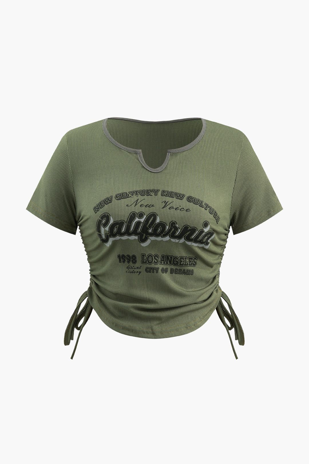Letter Print Side Drawstring Crop T-Shirt sold by Micas