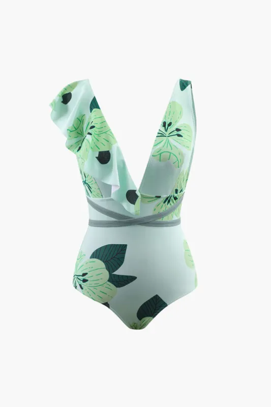 Floral Print Ruffle One Piece Swimsuit sold by Micas
