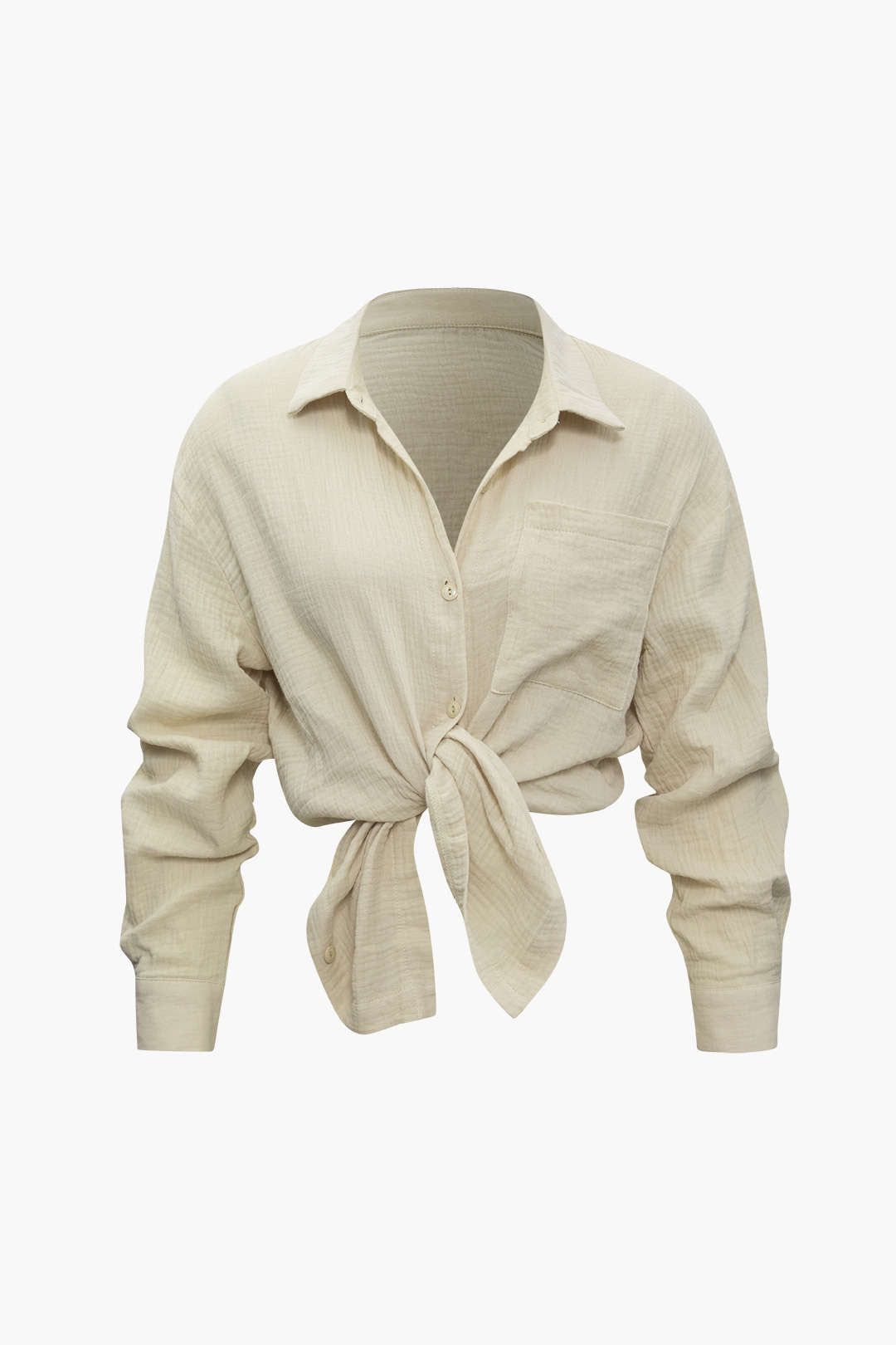 Long Sleeve Pocket Shirt And Tie Waist Shorts Set sold by Micas product image thumbnail 2