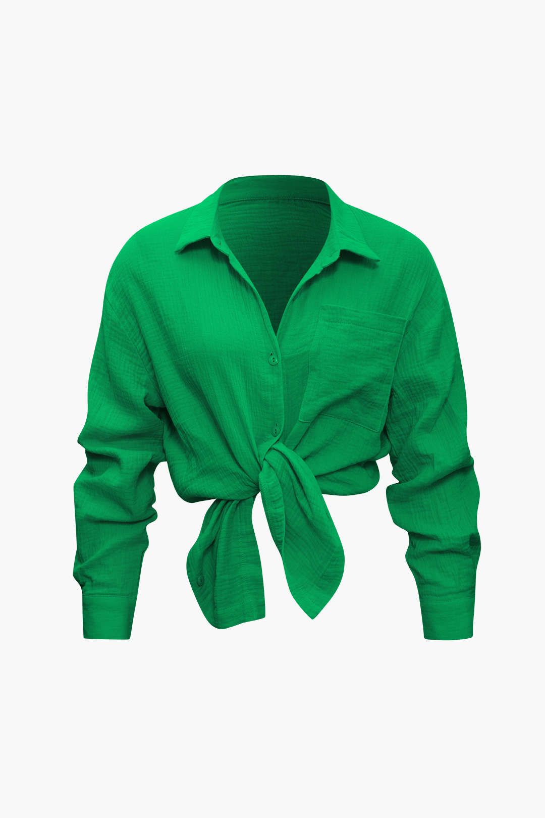 Long Sleeve Pocket Shirt And Tie Waist Shorts Set sold by Micas product image thumbnail 12