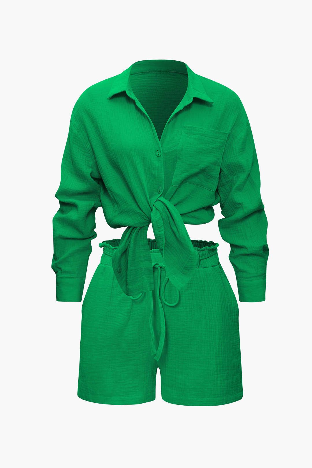 Long Sleeve Pocket Shirt And Tie Waist Shorts Set sold by Micas product image thumbnail 8