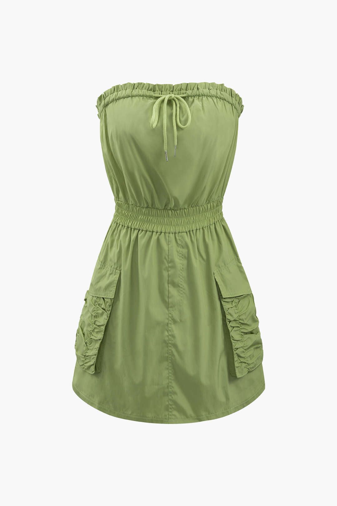 Flap Pocket Ruched Drawstring Strapless Romper sold by Micas