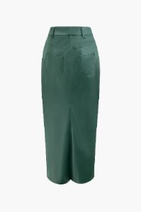 Faux Leather Slit Front Midi Skirt sold by Micas