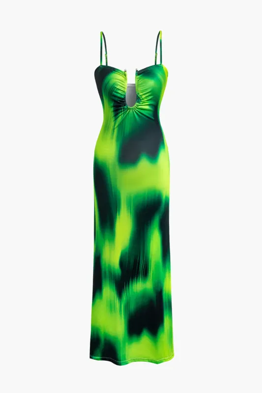 Tie Dye V-neck Spaghetti Strap Midi Dress sold by Micas