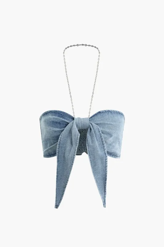 Kæderem Halter Denim Bow Cami Top sold by Micas