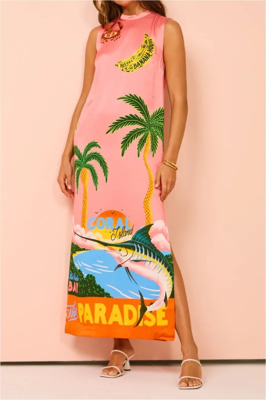 Ærmeløs Maxikjole med tropisk tryk sold by Micas