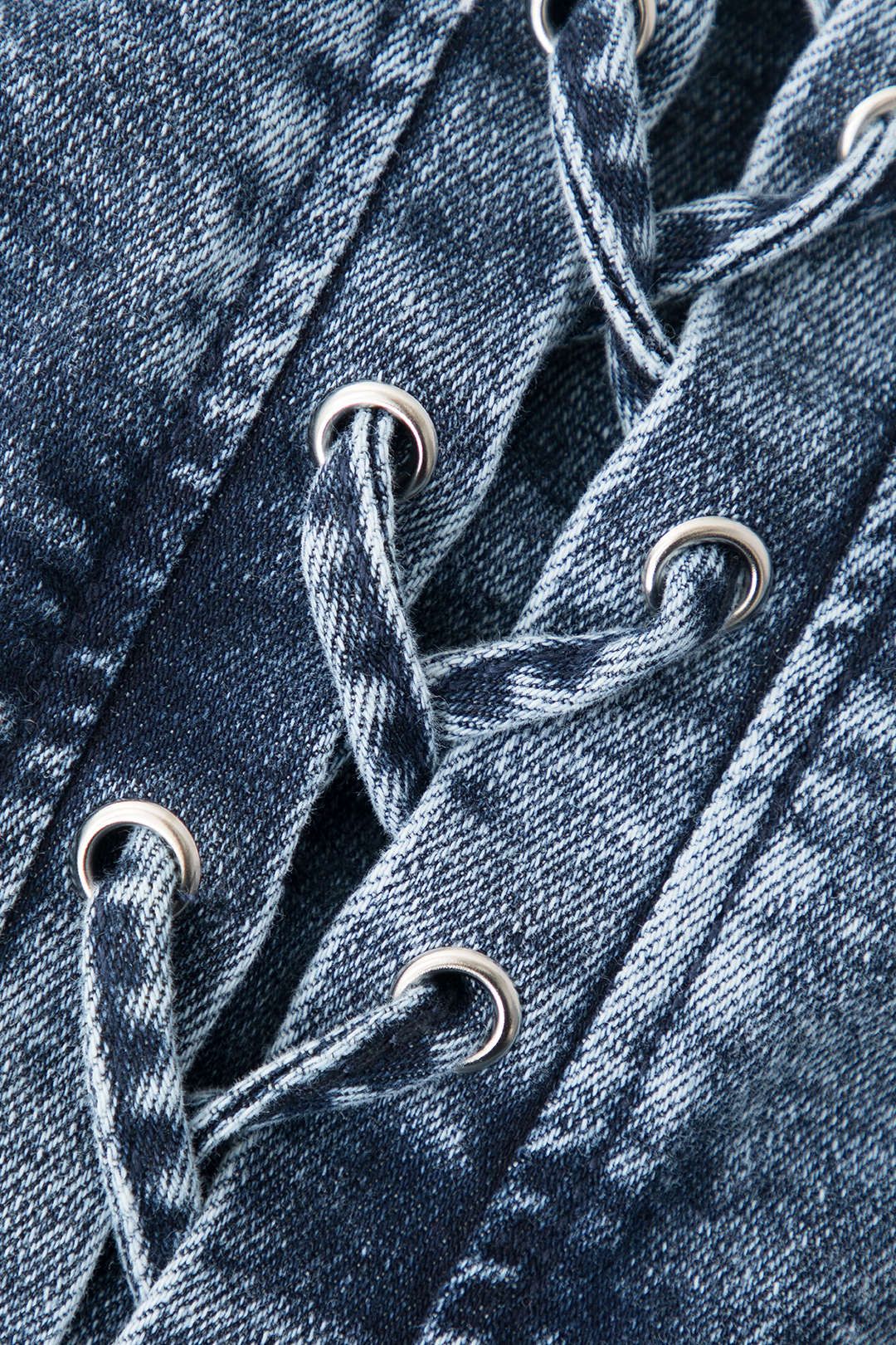 Lace-up Front V-neck Denim Dress sold by Micas product image thumbnail 4