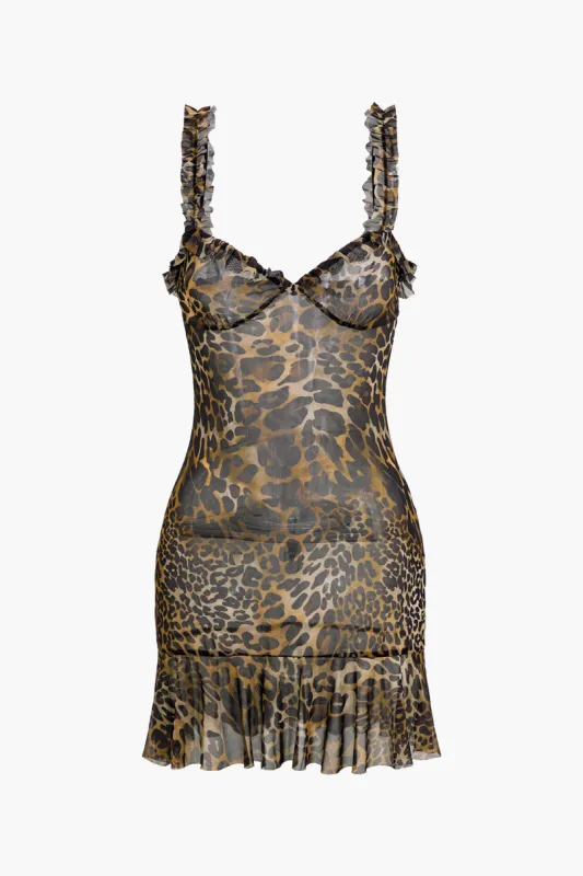 Leopard Print Scallop Edge Mini Dress sold by Micas